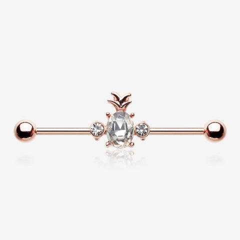 Rose Gold Adorable Pineapple Sparkle Industrial Barbell-Clear Gem