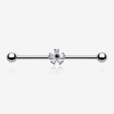 Dainty Flower Sparkle Dazzle Industrial Barbell-Clear Gem