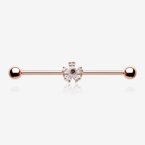 Rose Gold Dainty Flower Sparkle Dazzle Industrial Barbell-Clear Gem