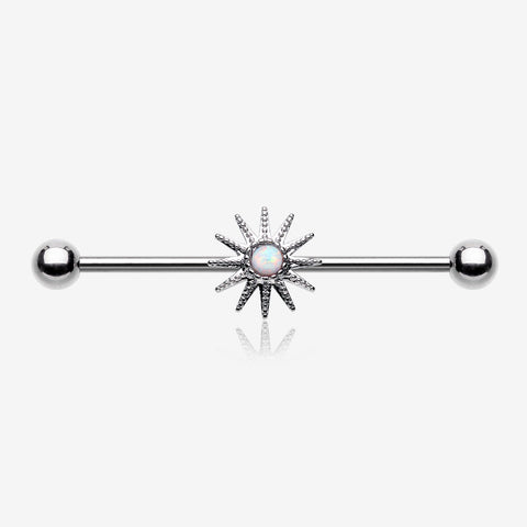 Fire Opal Sunburst Sparkle Industrial Barbell-White Opal