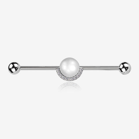 Pearlescent Sparkle Crescent Rim Industrial Barbell-Clear Gem