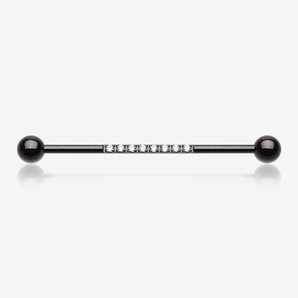 Blackline Sparkle Lined Gems Industrial Barbell-Clear Gem