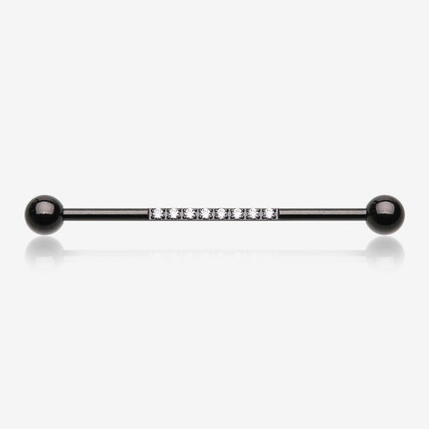 Blackline Sparkle Lined Gems Industrial Barbell-Clear Gem