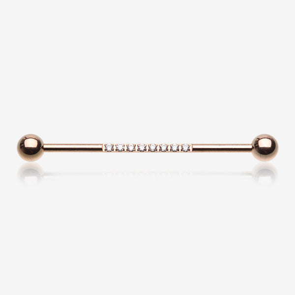 Rose Gold Sparkle Lined Gems Industrial Barbell-Clear Gem