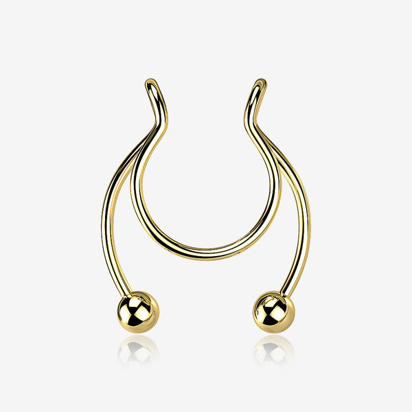 Golden Clip On Non-Piercing Fake Horseshoe Hoop Ring