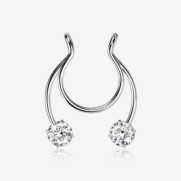 Sparkle Gem Clip On Non-Piercing Fake Horseshoe Hoop Ring