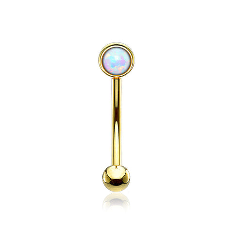 Golden Fire Opal Press Fit Sparkle Curved Barbell-White Opal