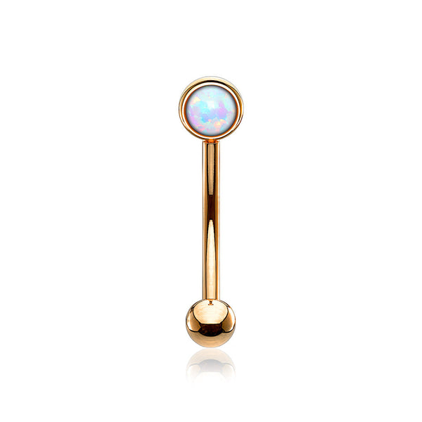 Rose Gold Fire Opal Press Fit Sparkle Curved Barbell-White Opal