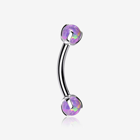 Fire Opal Claw Prong Set Sparkle Internally Threaded Curved Barbell-Purple Opal