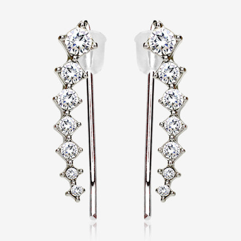 A Pair of Brilliant Sparkle Journey Ear Climber Earring-Clear Gem