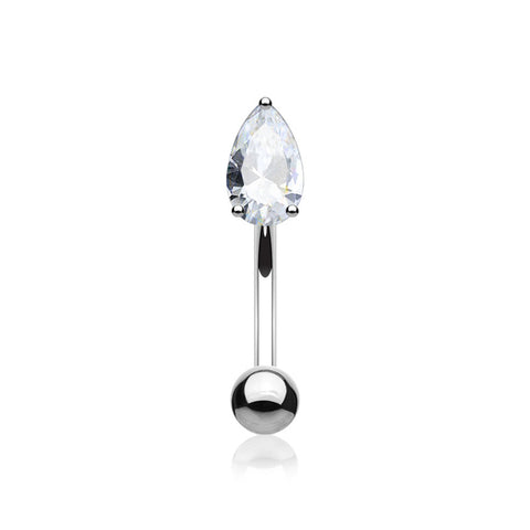 Teardrop Gem Sparkle Prong Set Curved Barbell-Clear Gem