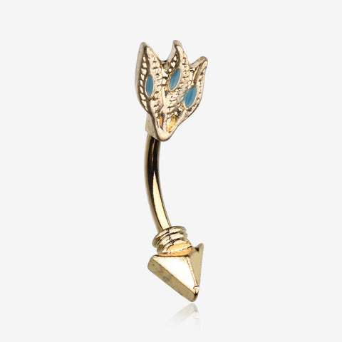 Golden Tribal Feather Arrow Curved Barbell