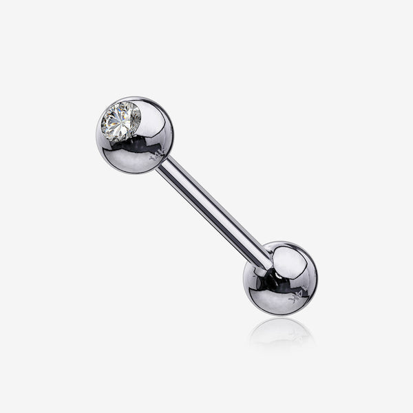 14 Karat White Gold Gem Ball Top Barbell-Clear Gem