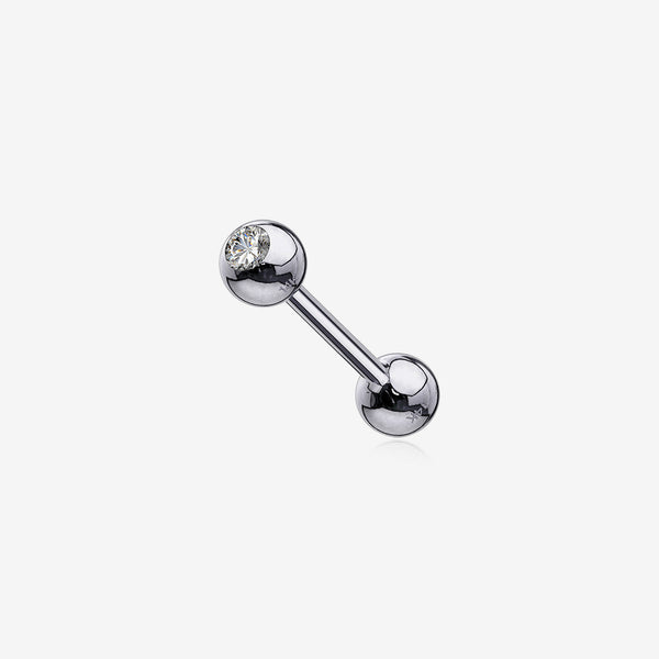 14 Karat White Gold Gem Ball Top Cartilage Barbell-Clear Gem