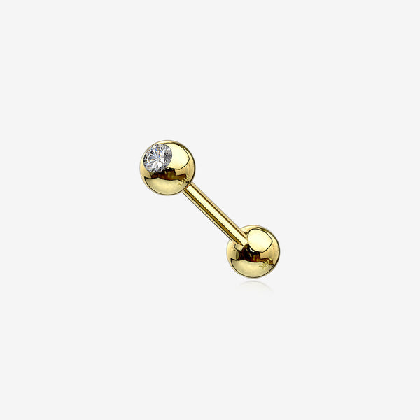 14 Karat Gold Gem Ball Top Cartilage Barbell-Clear Gem