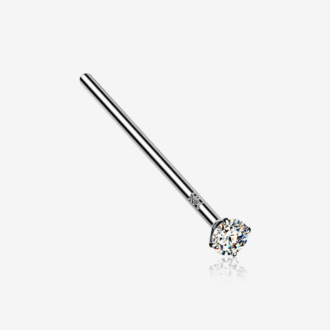 14 Karat White Gold Prong Set Sparkle Fishtail Nose Ring-Clear Gem