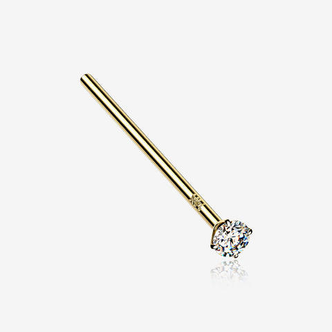 14 Karat Gold Prong Set Sparkle Fishtail Nose Ring-Clear Gem