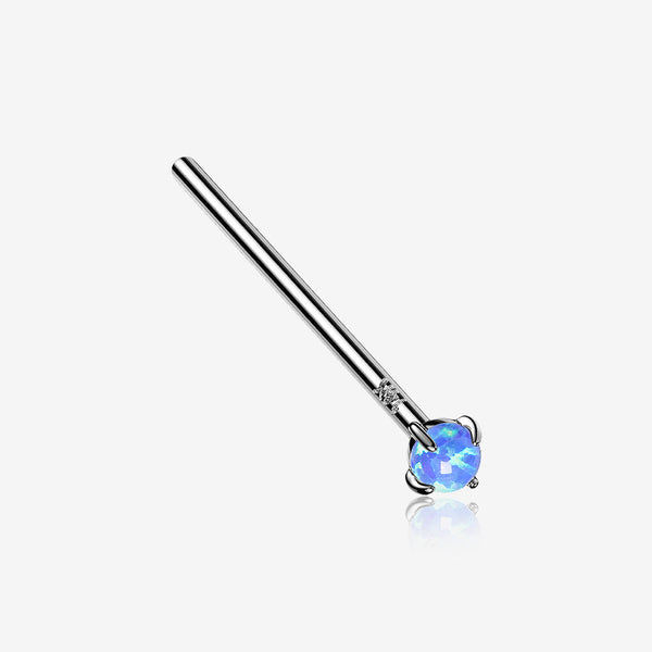 14 Karat White Gold Prong Set Fire Opal Fishtail Nose Ring-Blue