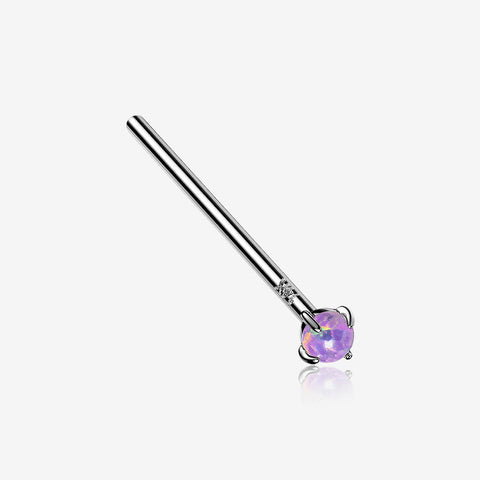 14 Karat White Gold Prong Set Fire Opal Fishtail Nose Ring-Purple