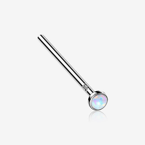 14 Karat White Gold Bezel Set Fire Opal Fishtail Nose Ring-White