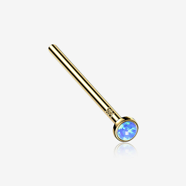 14 Karat Gold Bezel Set Fire Opal Fishtail Nose Ring-Blue