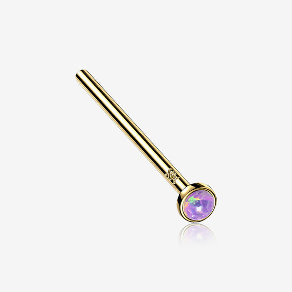 14 Karat Gold Bezel Set Fire Opal Fishtail Nose Ring-Purple