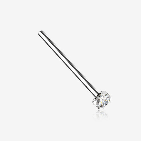 14 Karat White Gold Prong Set Sparkle 16mm Fishtail Nose Ring-Clear Gem