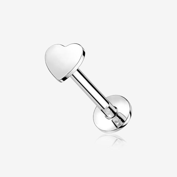 14 Karat White Gold OneFit Threadless Flat Heart Top Flat Back Stud Labret