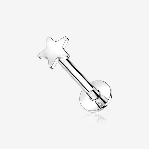 14 Karat White Gold OneFit Threadless Flat Star Top Flat Back Stud Labret