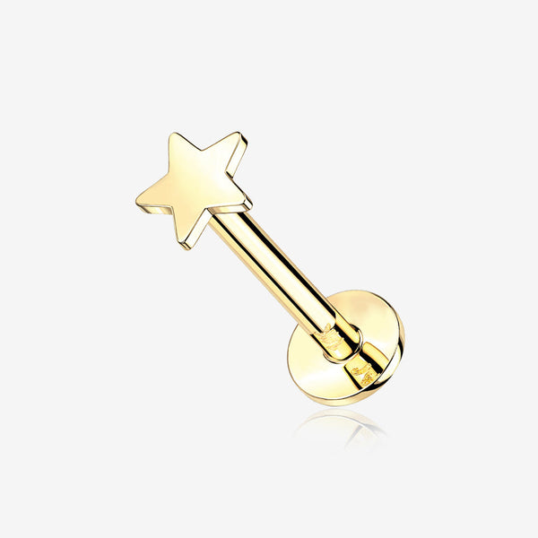 14 Karat Gold OneFit Threadless Flat Star Top Flat Back Stud Labret