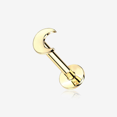 14 Karat Gold OneFit Threadless Flat Crescent Moon Top Flat Back Stud Labret