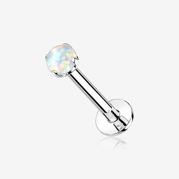 14 Karat White Gold OneFit Threadless Prong Set Fire Opal Top Flat Back Stud Labret-White Opal