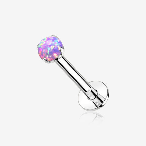 14 Karat White Gold OneFit Threadless Prong Set Fire Opal Top Flat Back Stud Labret-Purple Opal