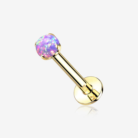 14 Karat Gold OneFit Threadless Prong Set Fire Opal Top Flat Back Stud Labret-Purple Opal