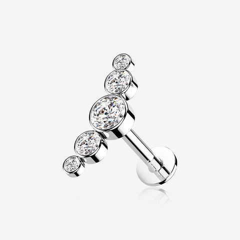 14 Karat White Gold OneFit Threadless Journey Bubble Sparkle Flat Back Stud Labret-Clear Gem