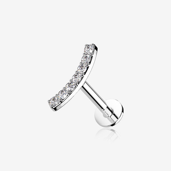 14 Karat White Gold OneFit Threadless Brilliant Sparkle Gems Journey Curve Flat Back Stud Labret-Clear Gem