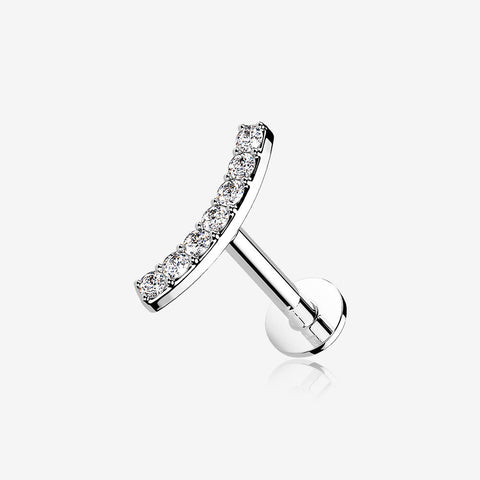 14 Karat White Gold OneFit Threadless Brilliant Sparkle Gems Journey Curve Flat Back Stud Labret-Clear Gem