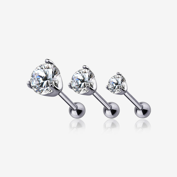 14 Karat White Gold Prong Set Gem Sparkle Cartilage Tragus Barbell-Clear Gem