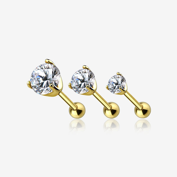 14 Karat Gold Prong Set Gem Sparkle Cartilage Tragus Barbell-Clear Gem