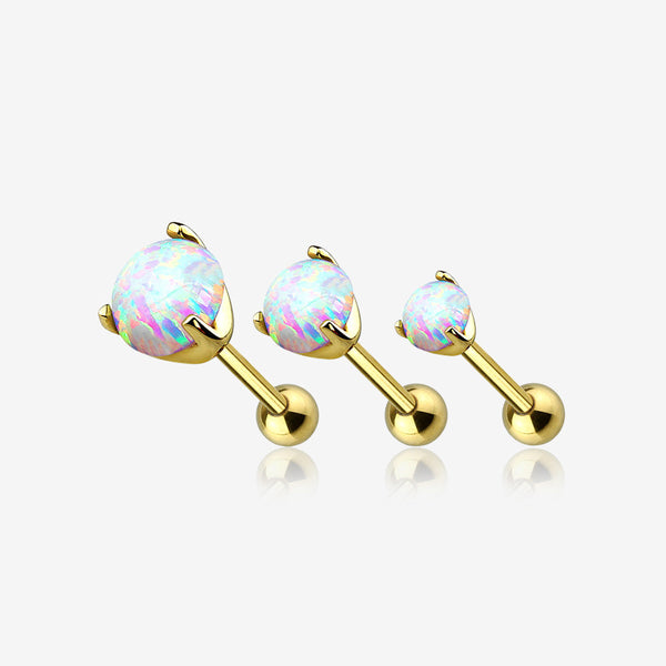 14 Karat Gold Prong Set Fire Opal Sparkle Cartilage Tragus Barbell-White Opal