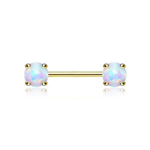 A Pair of 14 Karat White Gold Prong Set Gem Sparkle Nipple Barbell-Clear Gem