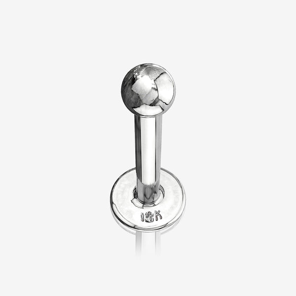 14 Karat White Gold Ball Top Flat Back Stud Labret