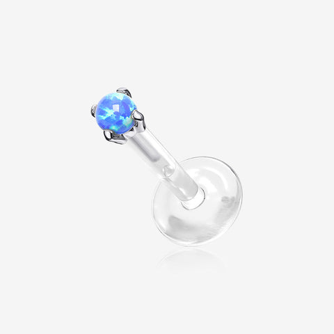 14 Karat White Gold Fire Opal Prong Set Top Bio-Flex Labret-Blue Opal