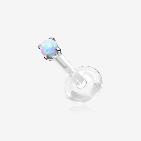 14 Karat White Gold Fire Opal Prong Set Top Bio-Flex Labret-White Opal