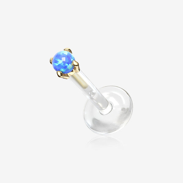 14 Karat Gold Fire Opal Prong Set Top Bio-Flex Labret-Blue Opal