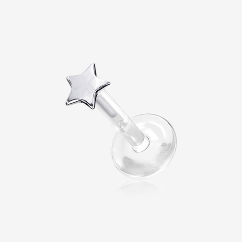 14 Karat White Gold Star Plate Top Bio-Flex Labret