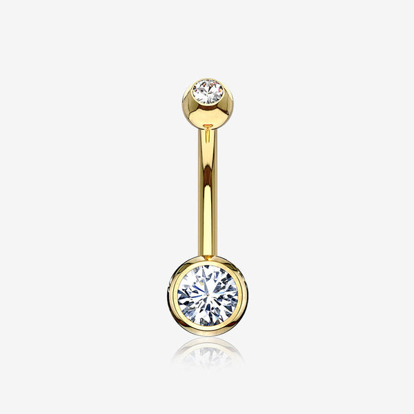 14 Karat Gold Double Gem Ball Sparkle Basic Belly Button Ring-Clear Gem