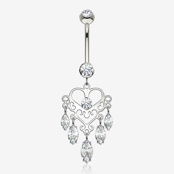 14 Karat White Gold Royal Chandelier Marquise Sparkle Belly Button Ring-Clear Gem