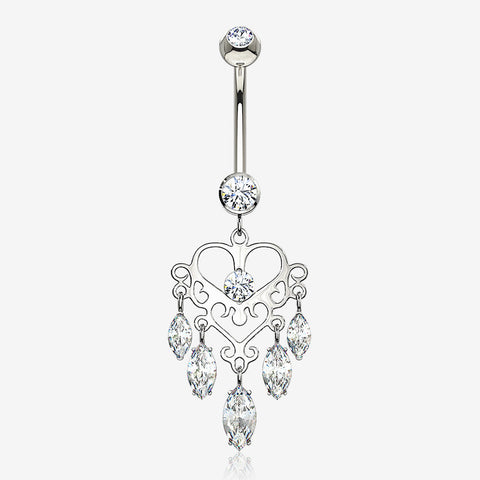 14 Karat White Gold Royal Chandelier Marquise Sparkle Belly Button Ring-Clear Gem