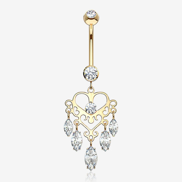 14 Karat Gold Royal Chandelier Marquise Sparkle Belly Button Ring-Clear Gem